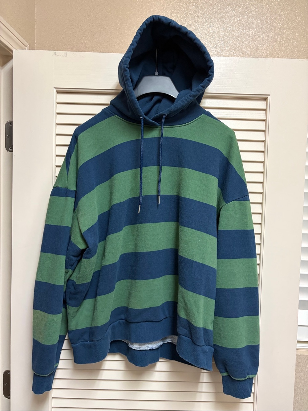 Original Use Hoodie Mens XL Navy Green Striped Rugby Oversized Pullover Skater
